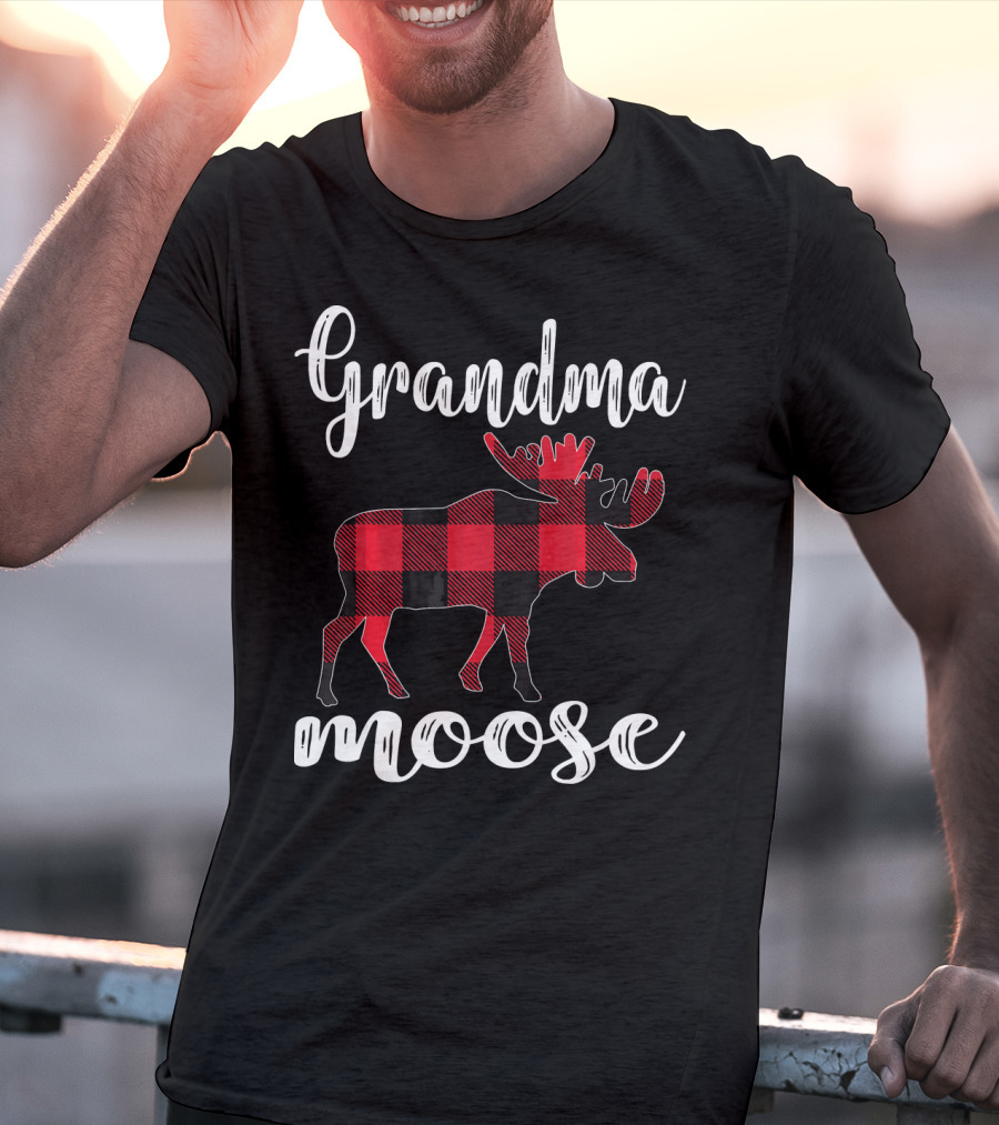 Grandma Moose Red Plaid Buffalo Check T-Shirt