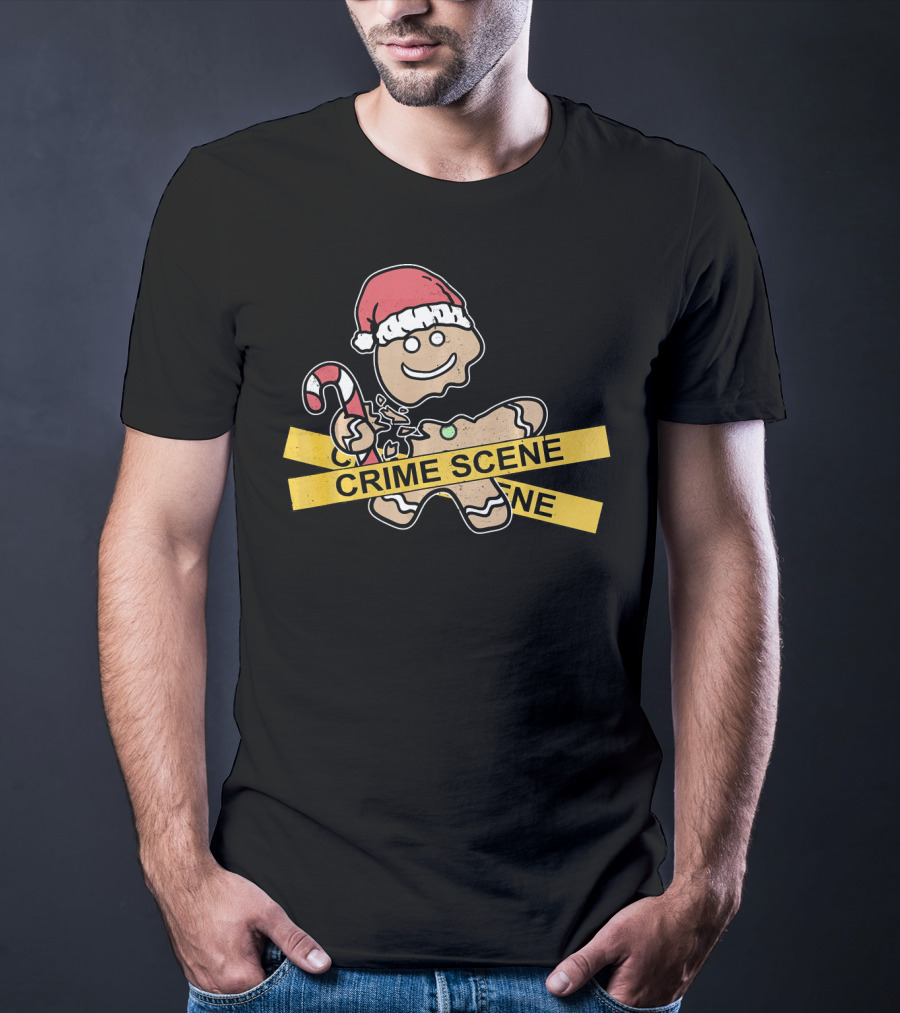 Gingerbread Cookie Crime Scene Santa Hat Candy Cane Christmas T-Shirt