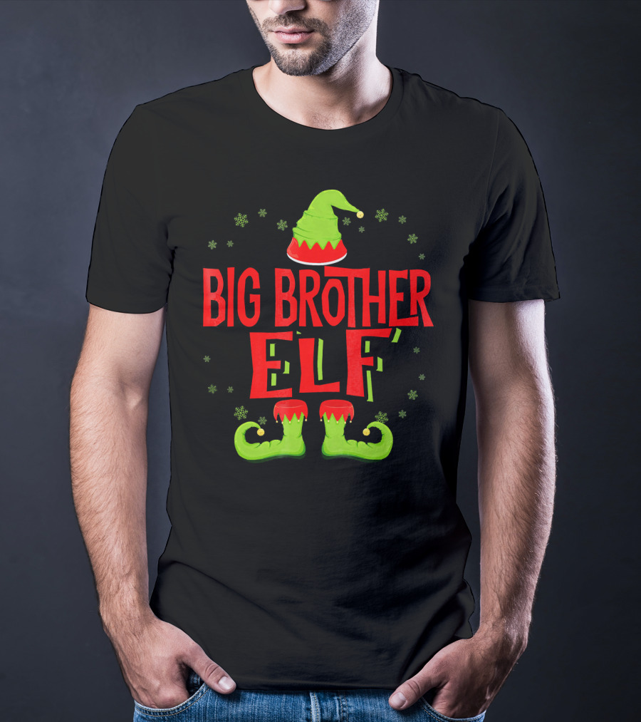 Big Brother Elf Christmas Outfit With Green Hat And Shoes T-Shirt