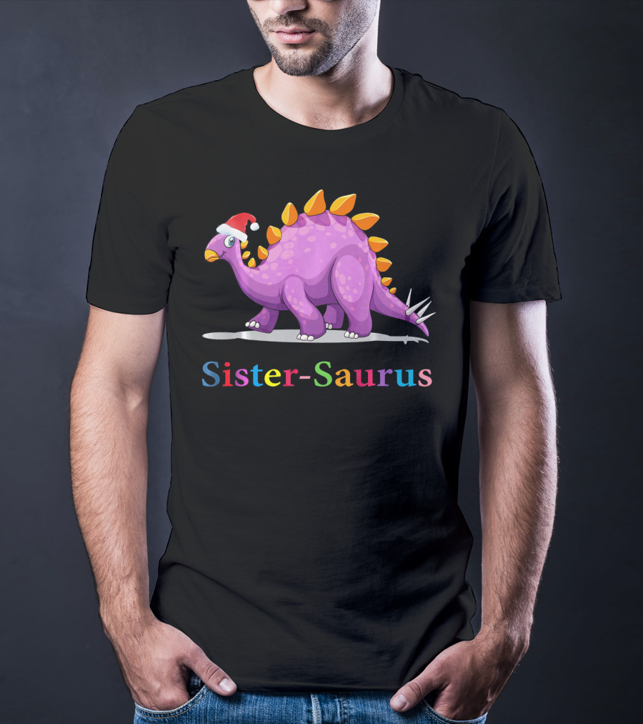 Sister-Saurus Dinosaur With Santa Hat T-Shirt