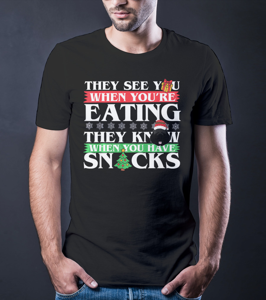 They See You When You’re Eating They Know When You Have Snacks Christmas Dog Newfoundland T-Shirt