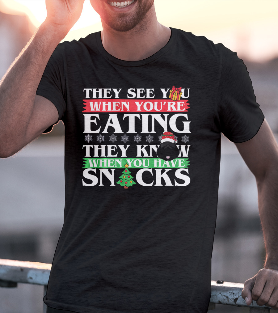 They See You When You’re Eating They Know When You Have Snacks Christmas Dog Newfoundland T-Shirt