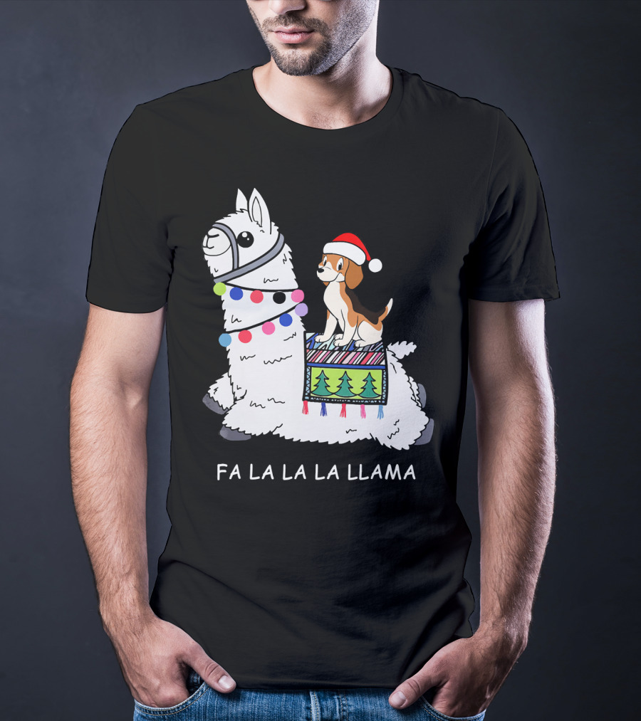 Fa La La La Llama Santa Beagle Festive Christmas Ride T-Shirt