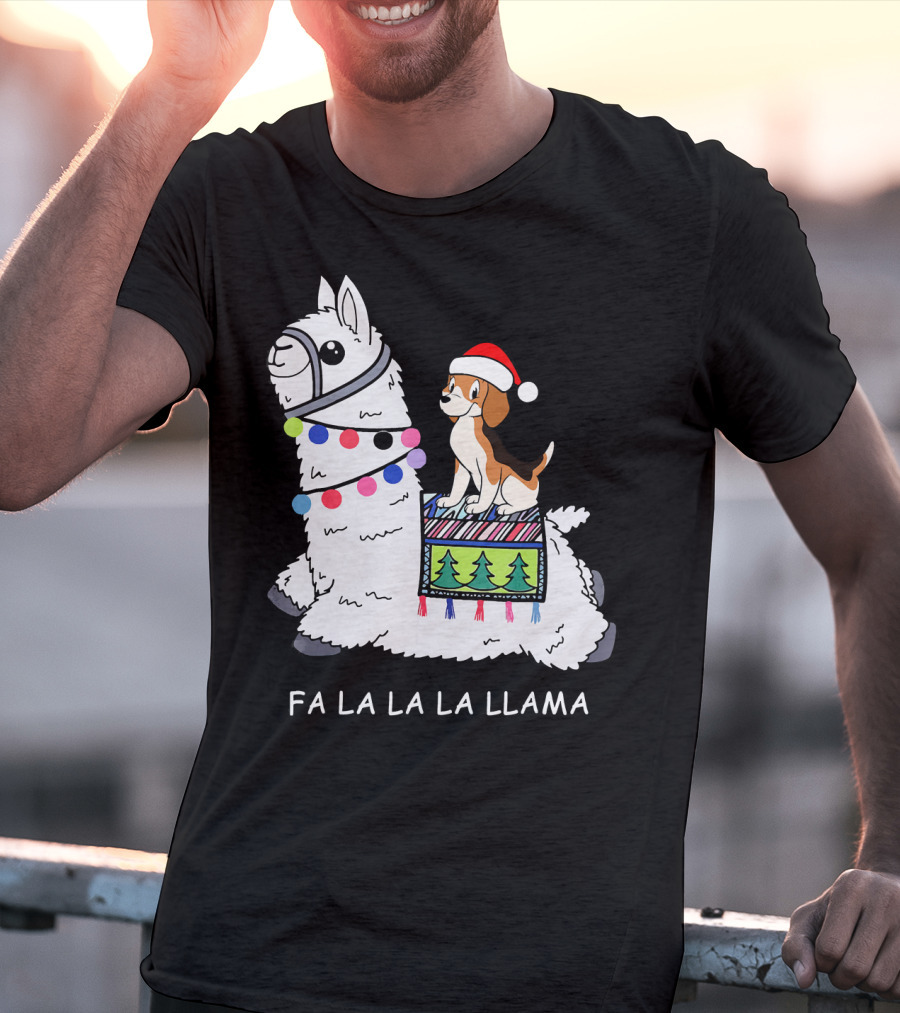 Fa La La La Llama Santa Beagle Festive Christmas Ride T-Shirt