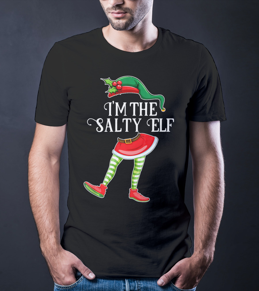 I'M THE SALTY ELF Christmas Hat And Striped Legs With Red Shoes T-Shirt