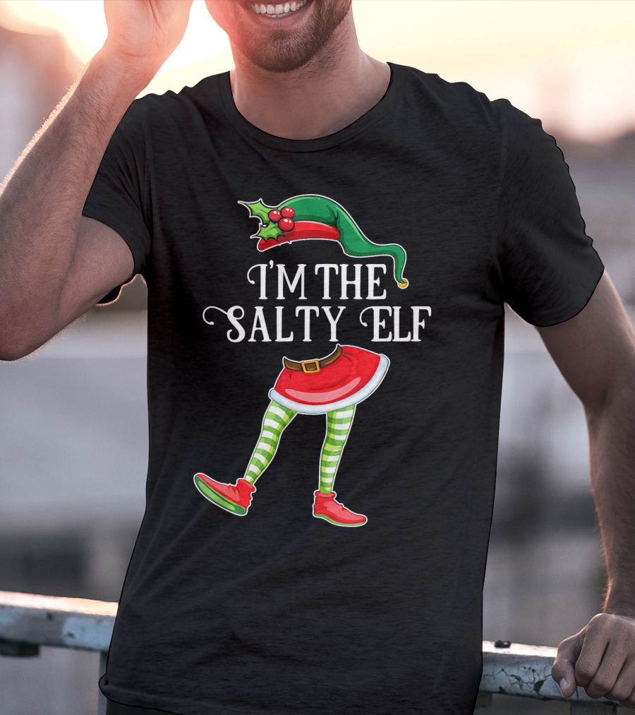 I'M THE SALTY ELF Christmas Hat And Striped Legs With Red Shoes T-Shirt
