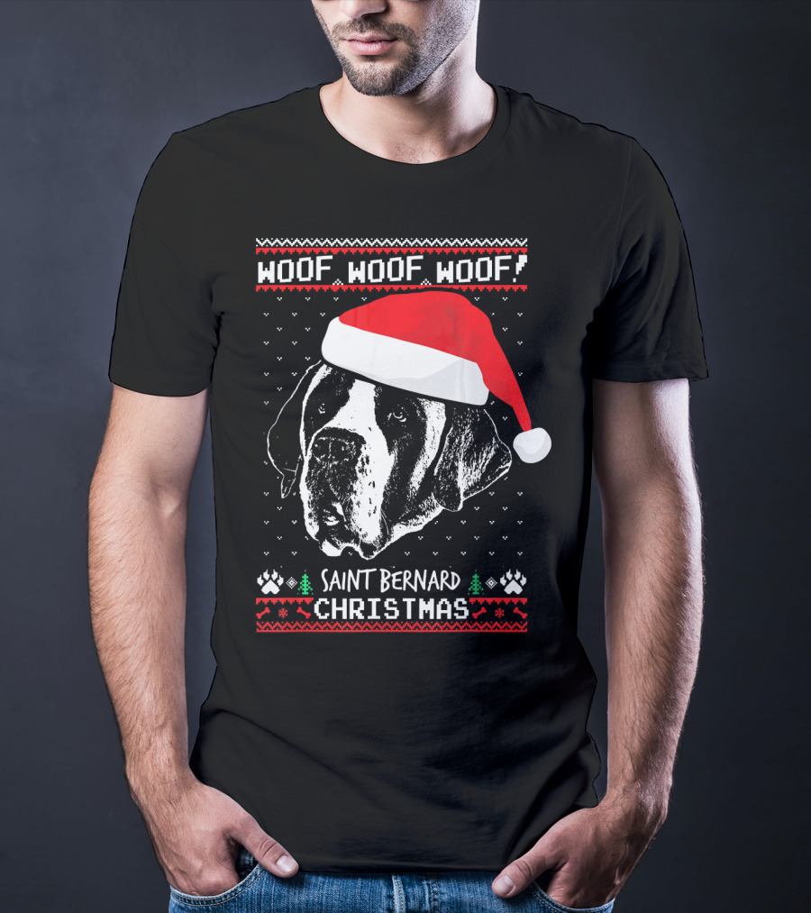 Woof Woof Woof Saint Bernard Christmas T-Shirt