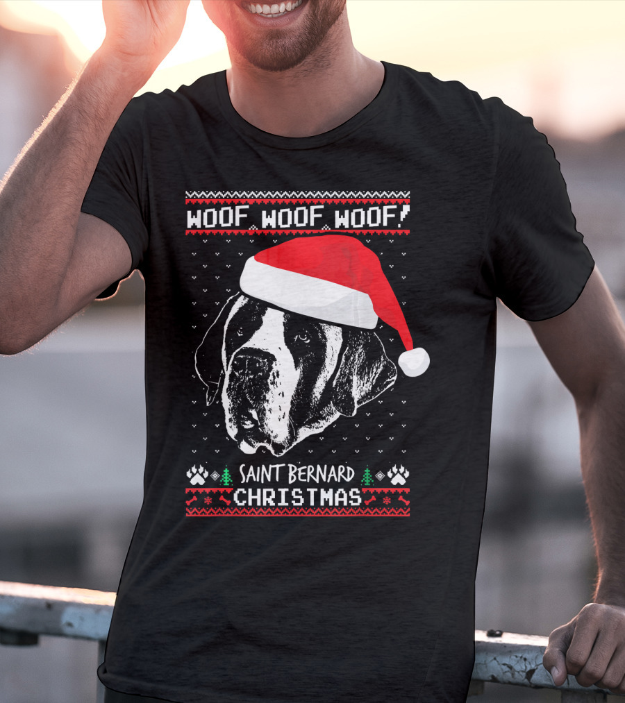 Woof Woof Woof Saint Bernard Christmas T-Shirt