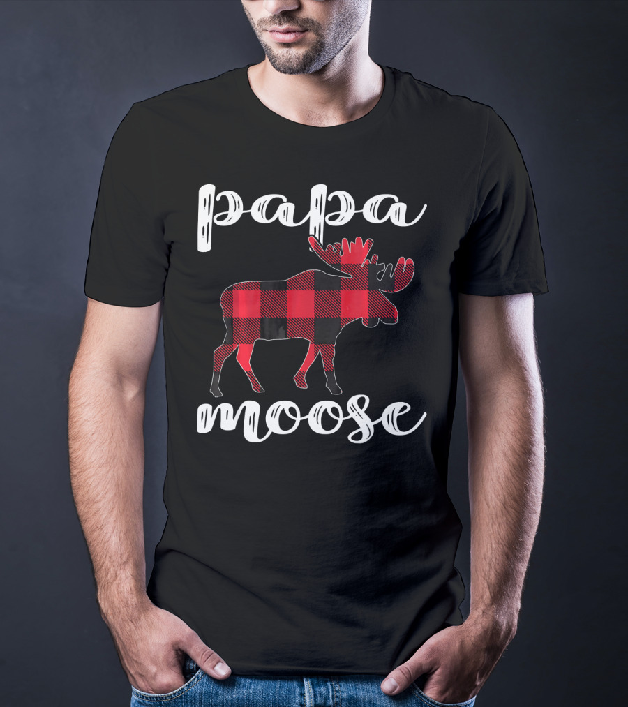 Papa Moose Matching Family Christmas Clo Buffalo Plaid Moose T-Shirt