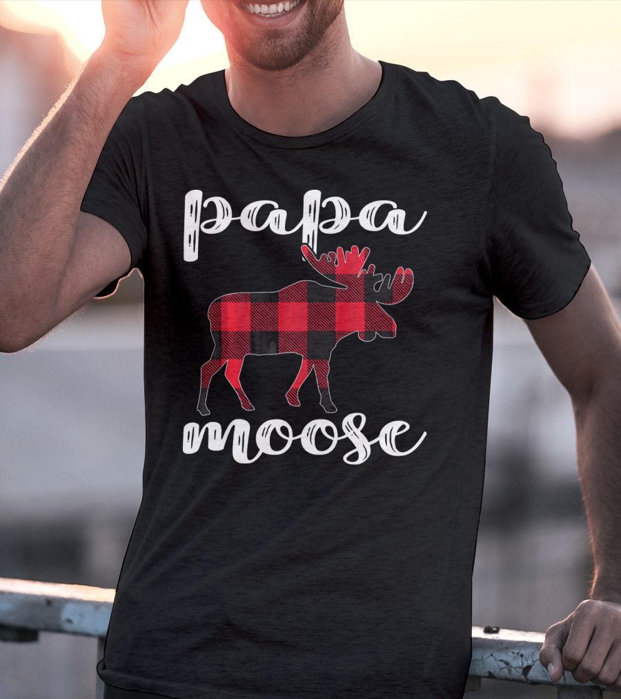 Papa Moose Matching Family Christmas Clo Buffalo Plaid Moose T-Shirt