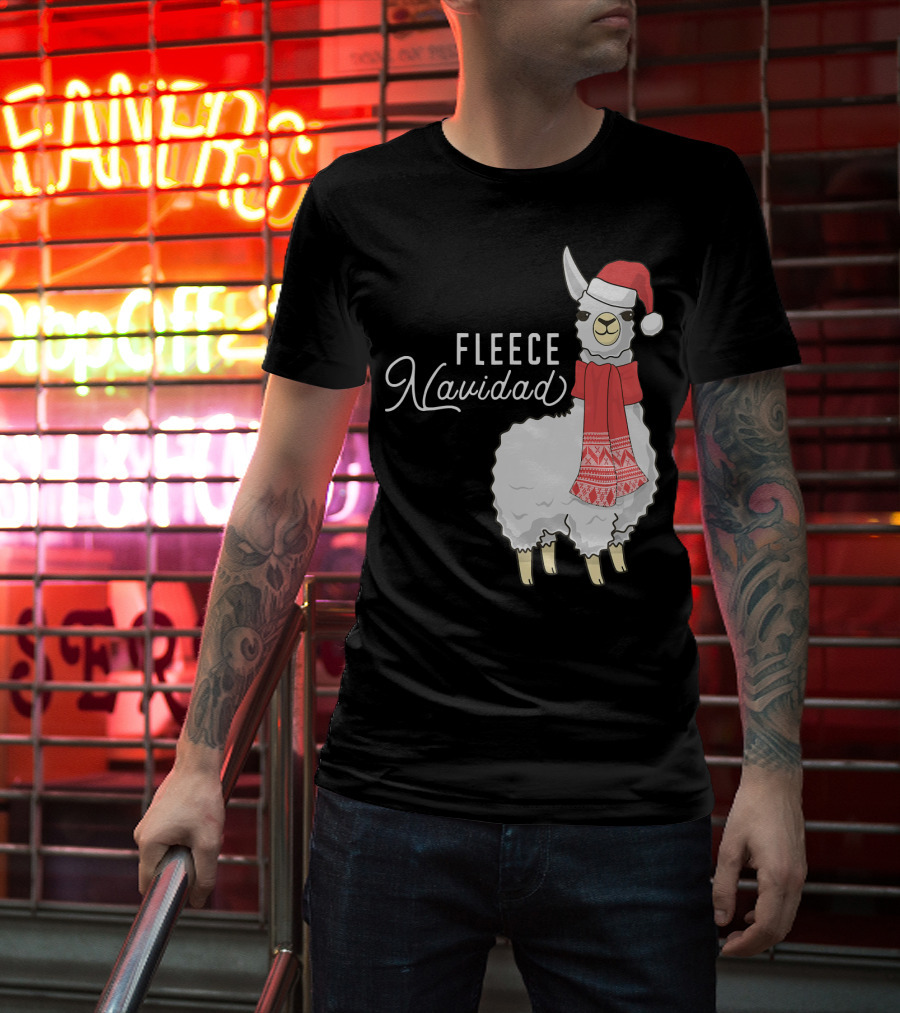 Fleece Navidad Christmas Llama Santa Hat Scarf T-Shirt