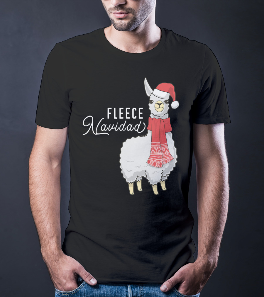 Fleece Navidad Christmas Llama Santa Hat Scarf T-Shirt