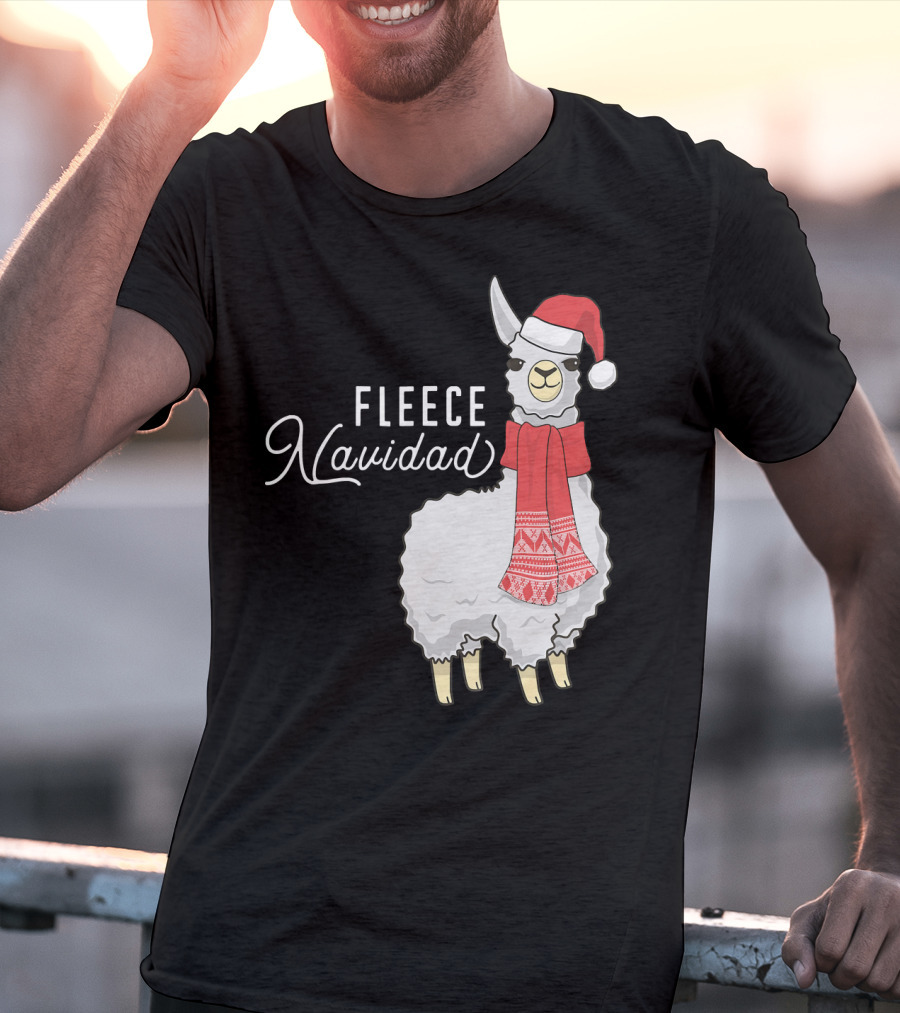 Fleece Navidad Christmas Llama Santa Hat Scarf T-Shirt