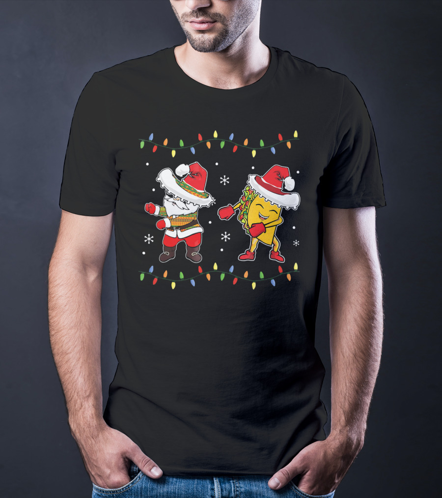Santa And Taco Flossing In Sombrero Christmas T-Shirt