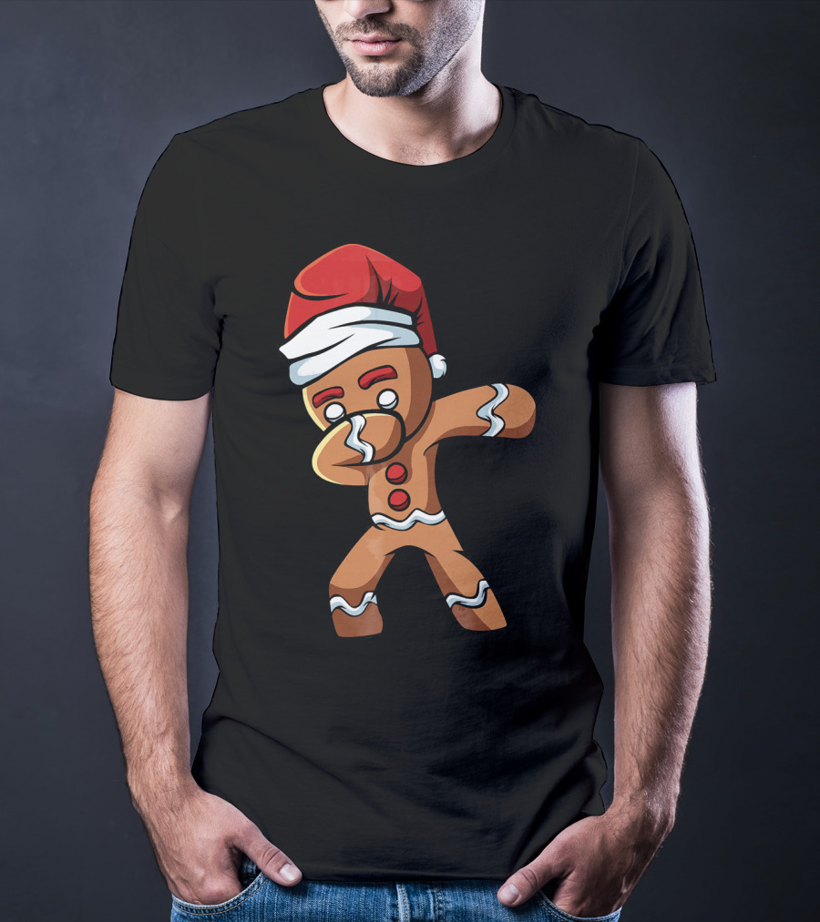 Dabbing Gingerbread Man Santa Hat Holiday Dance T-Shirt