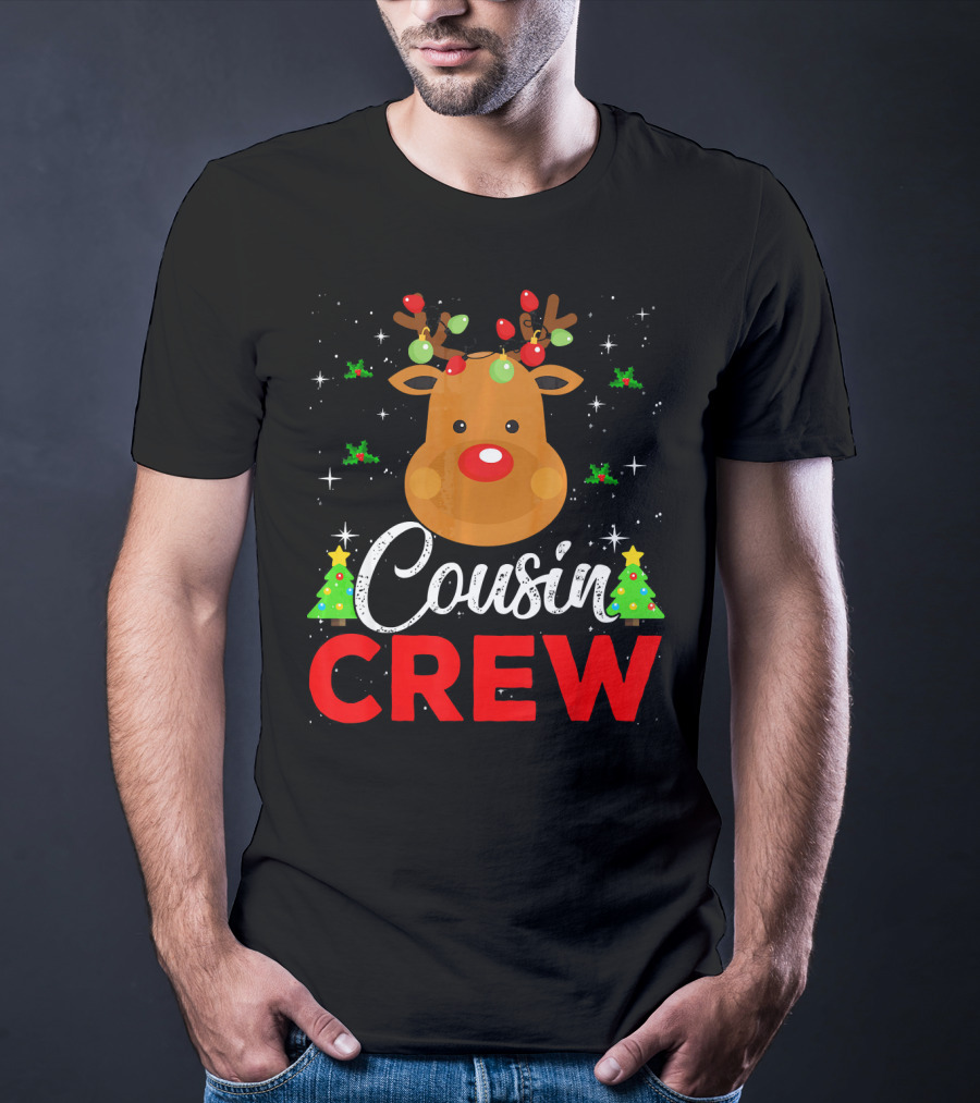 Cousin Crew Funny Reindeer Family Christmas Matching Holiday Trees T-Shirt
