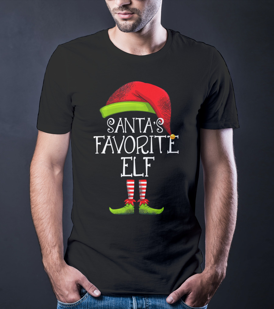 Santa's Favorite Elf Red Hat And Striped Socks T-Shirt