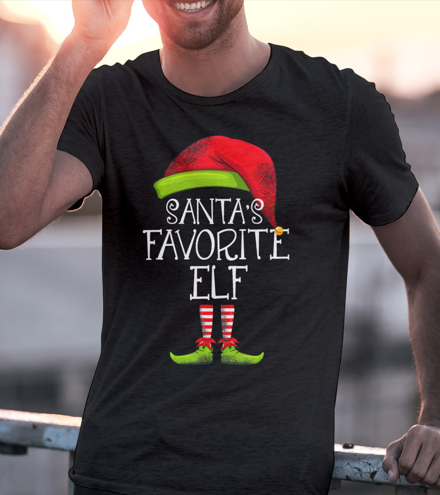 Santa's Favorite Elf Red Hat And Striped Socks T-Shirt