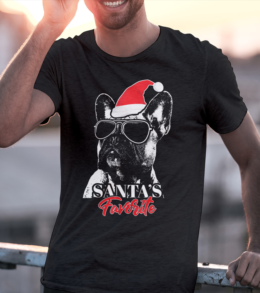 Santa's Favorite French Bulldog Wearing Sunglasses And Hat T-Shirt