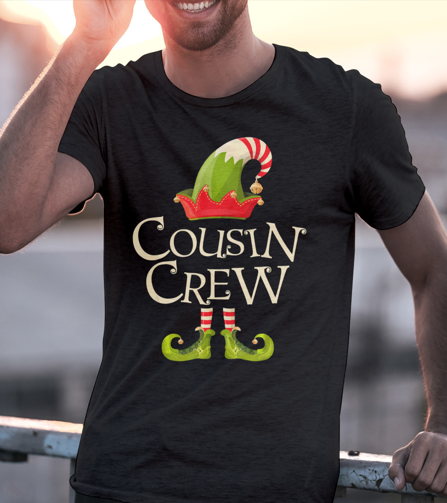 Cousin Crew Elf Matching Family Christmas Hat And Shoes T-Shirt