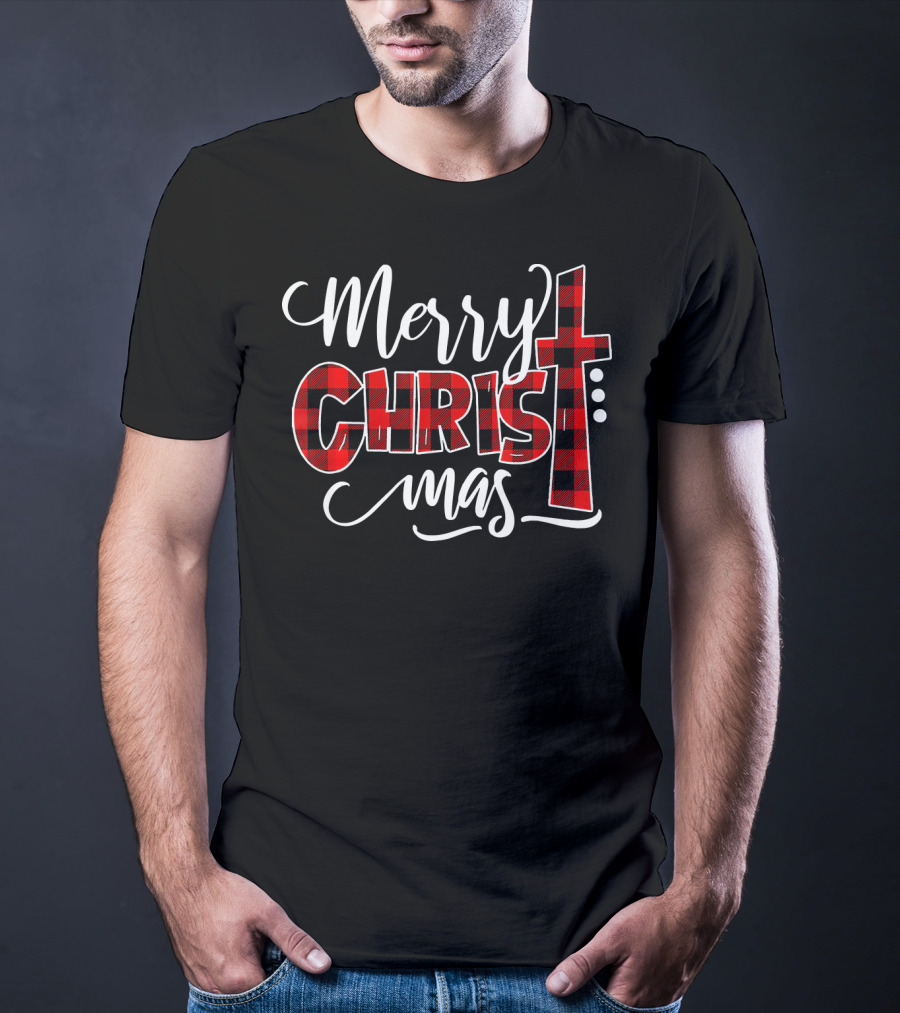 Merry Christmas Buffalo Plaid Crossmas T-Shirt
