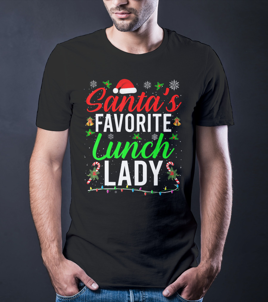 Santa's Favorite Lunch Lady Christmas Candy Cane Snowflakes T-Shirt