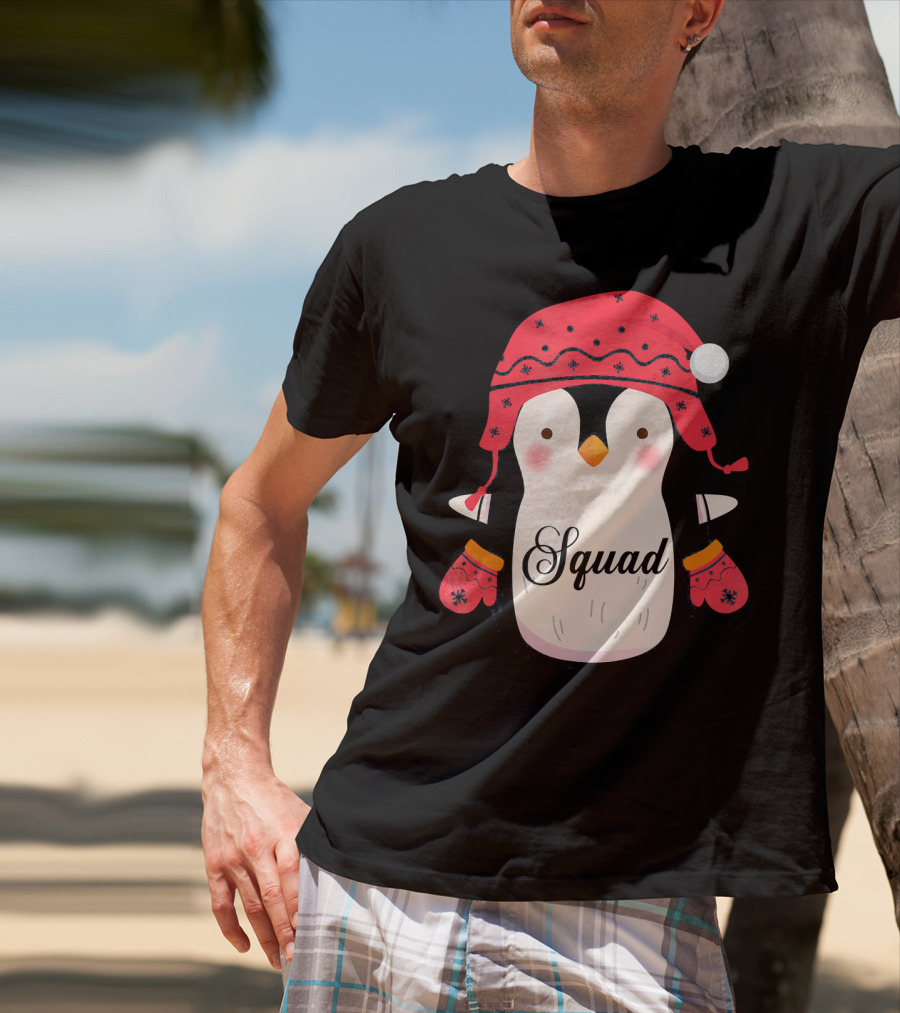 Squad Penguin Christmas Hat And Mittens T-Shirt