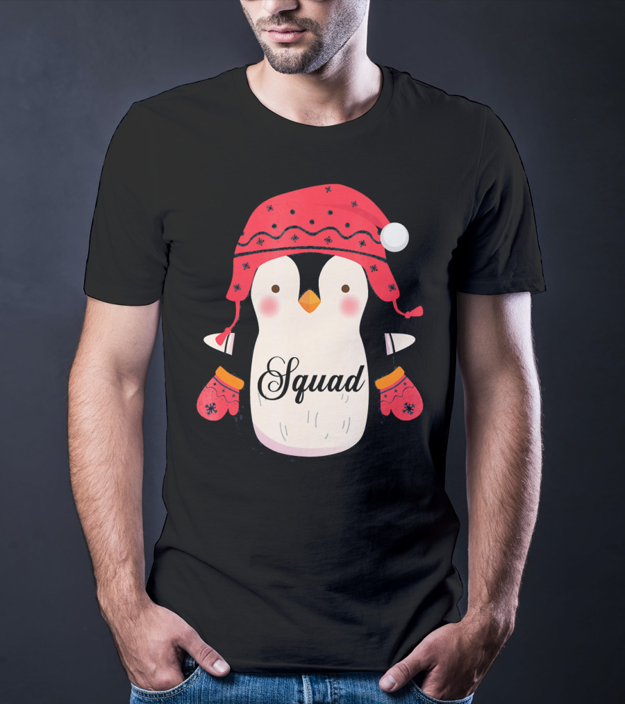 Squad Penguin Christmas Hat And Mittens T-Shirt