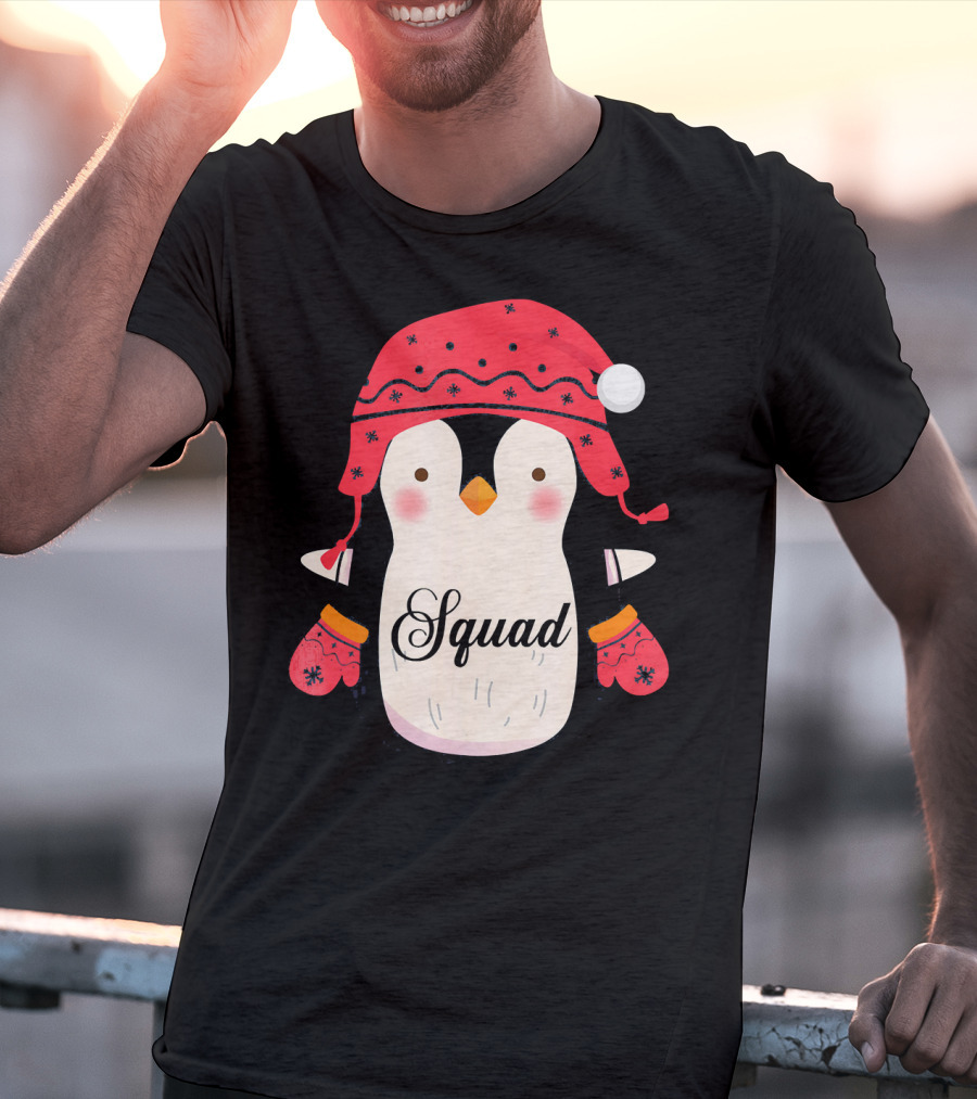 Squad Penguin Christmas Hat And Mittens T-Shirt