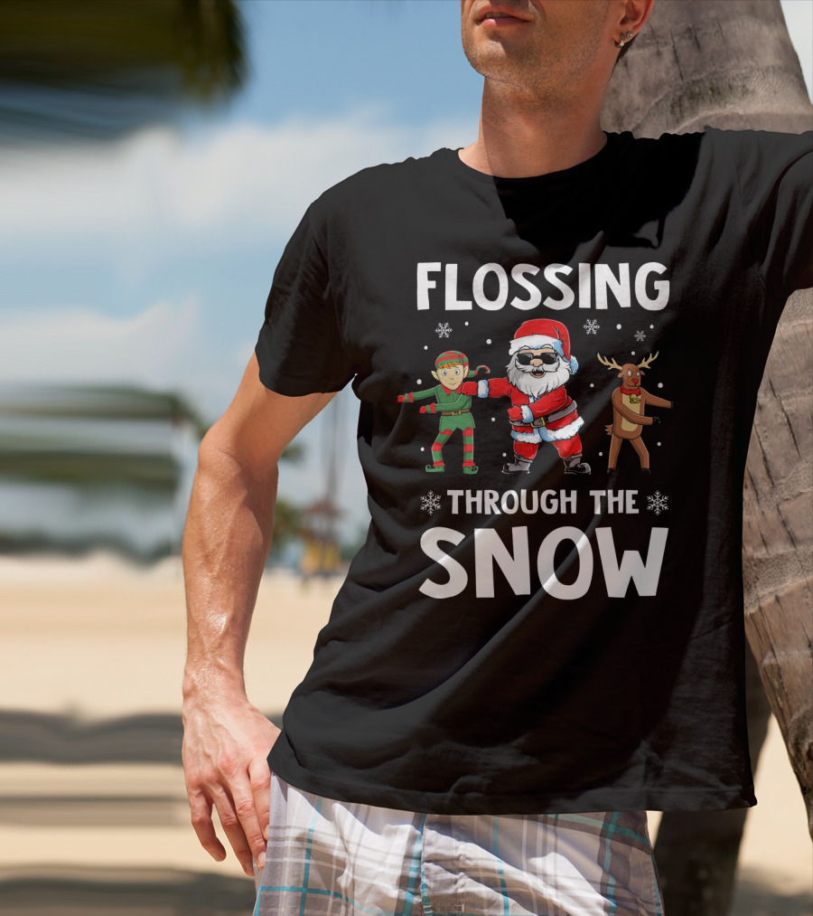 Flossing Through The Snow With Santa Elf And Reindeer T-Shirt