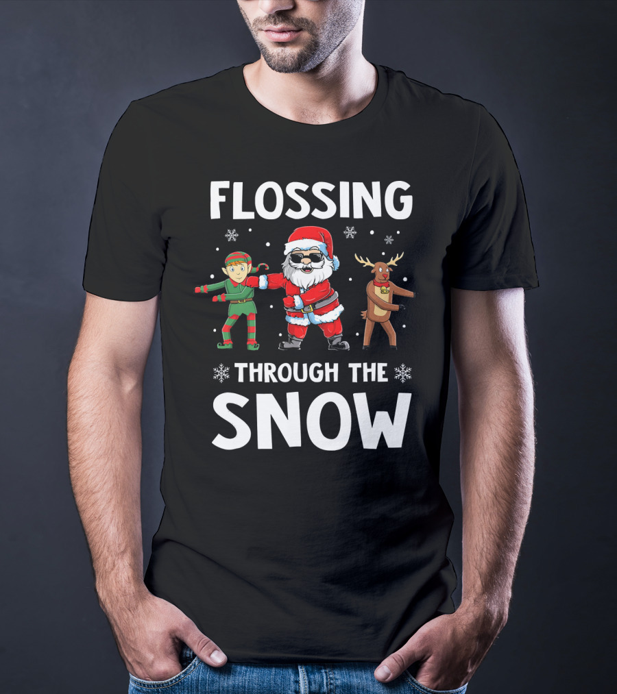 Flossing Through The Snow With Santa Elf And Reindeer T-Shirt