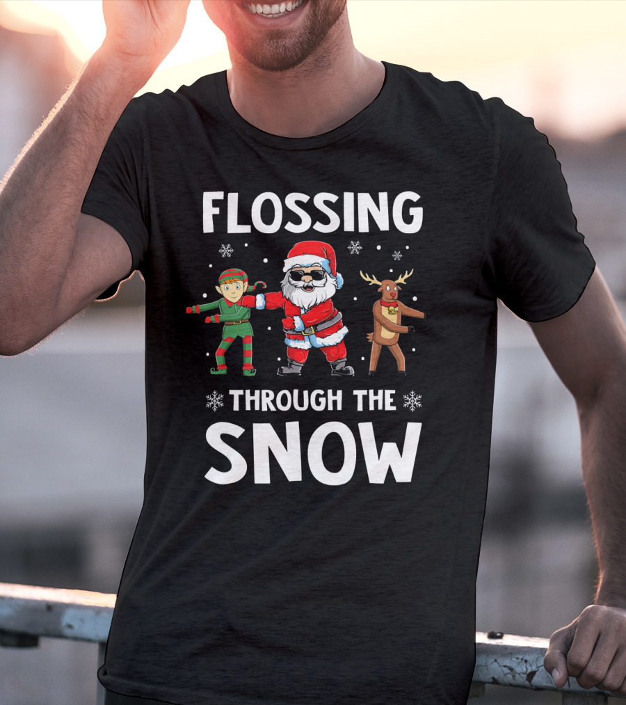 Flossing Through The Snow With Santa Elf And Reindeer T-Shirt