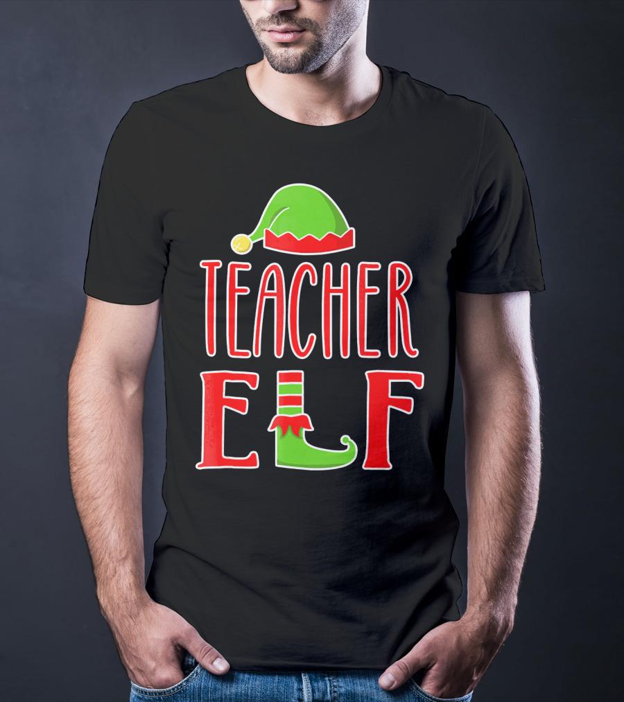 Teacher Elf Christmas Hat And Shoe Holiday T-Shirt