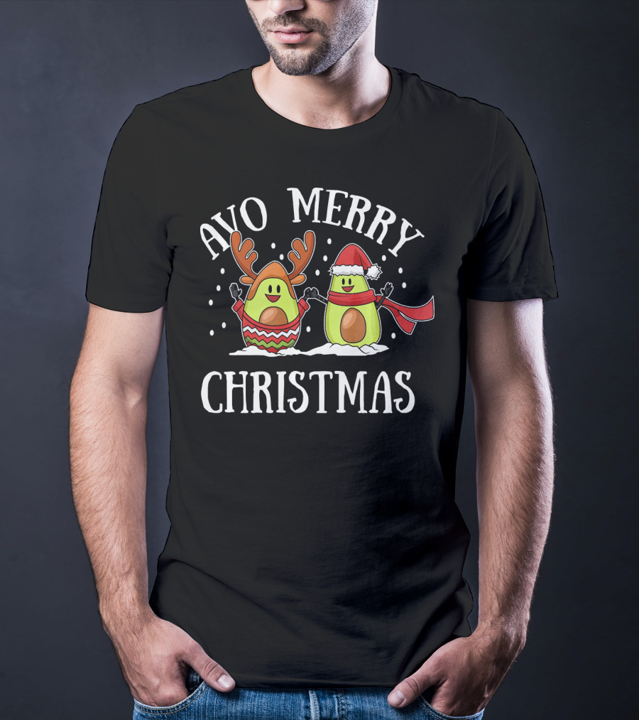 Avo Merry Christmas Avocado With Reindeer Antlers And Santa Hat T-Shirt
