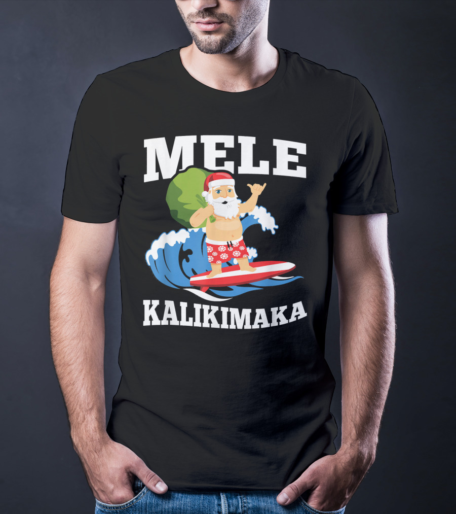 Mele Kalikimaka Surfing Santa Hawaiian Christmas Wave T-Shirt