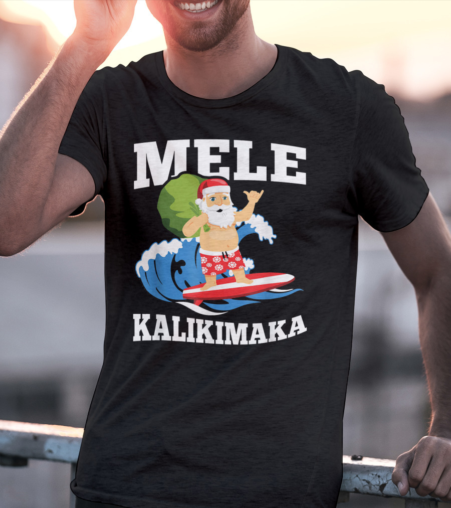 Mele Kalikimaka Surfing Santa Hawaiian Christmas Wave T-Shirt