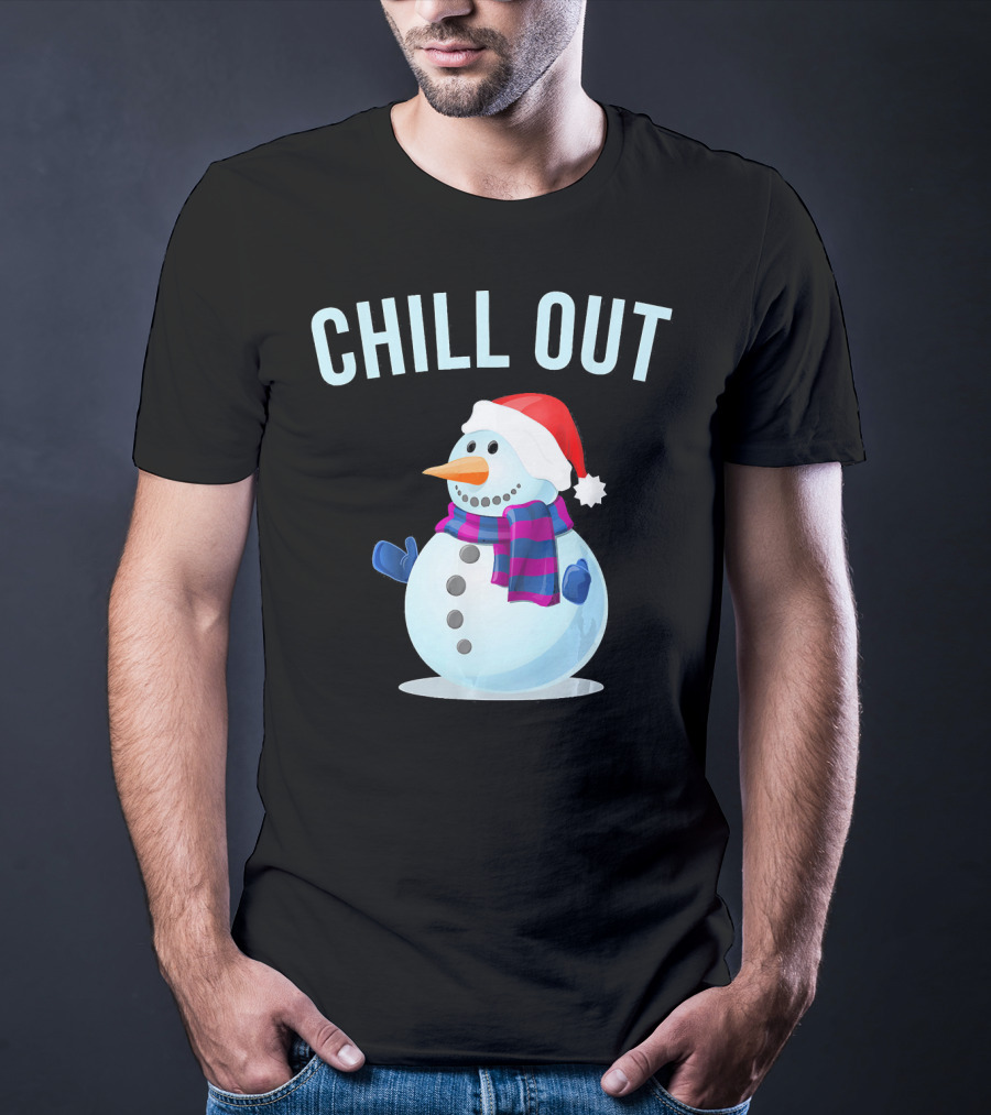 Chill Out Snowman Santa Hat And Scarf Winter Vibes T-Shirt