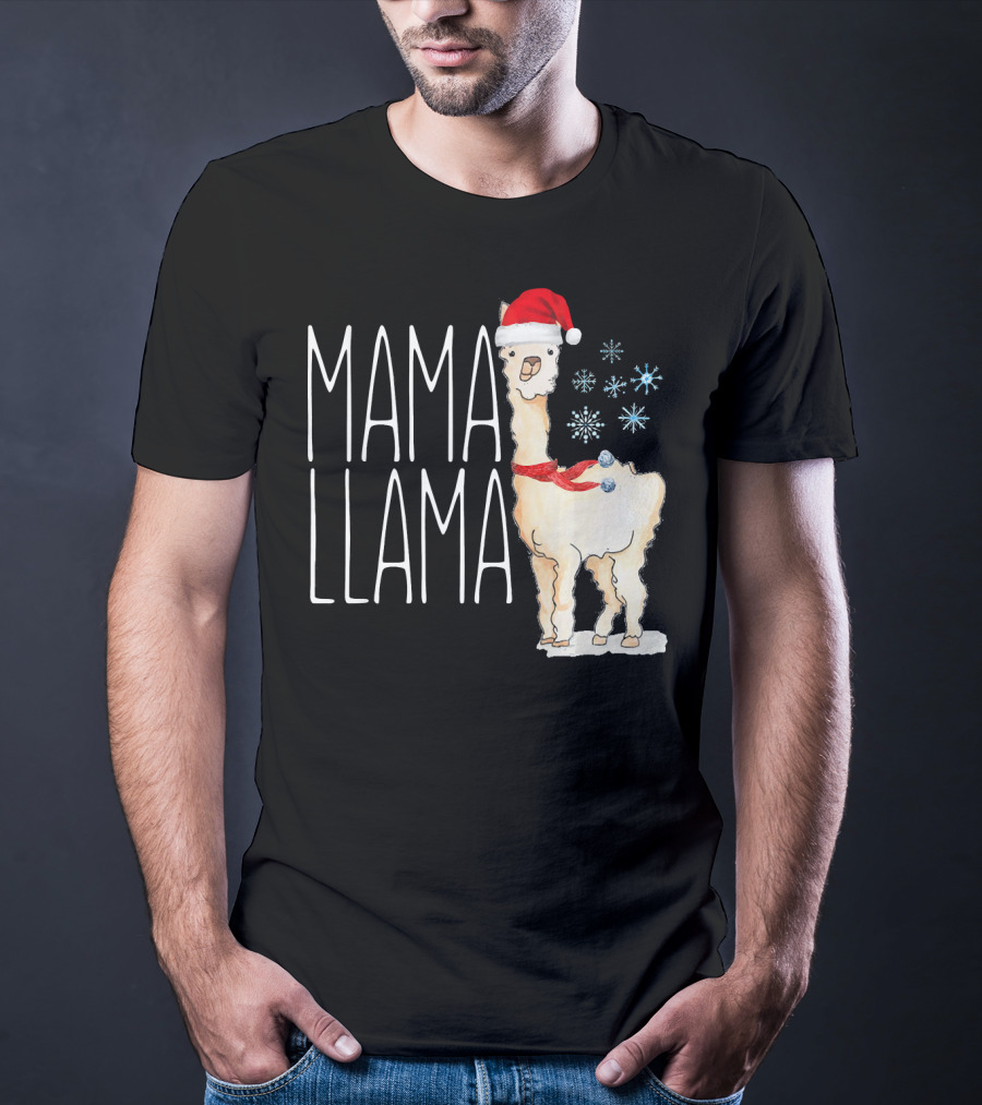 Mama Llama Christmas Snowflakes Santa Hat T-Shirt