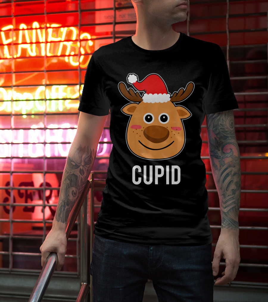 Santa Reindeer Cupid Xmas Group Adorable Christmas Deer Face Holiday T-Shirt