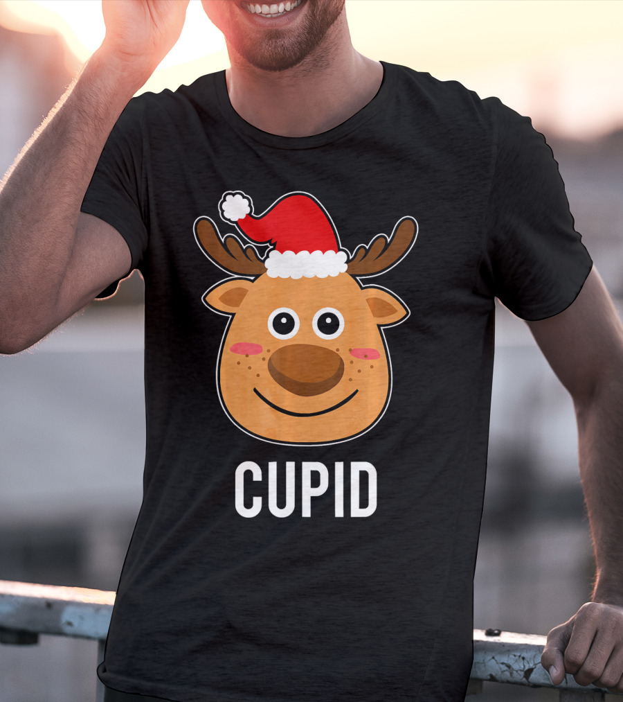 Santa Reindeer Cupid Xmas Group Adorable Christmas Deer Face Holiday T-Shirt