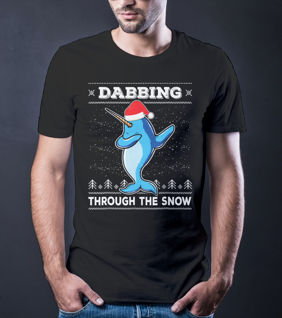 Dabbing Through The Snow Narwhal With Santa Hat T-Shirt