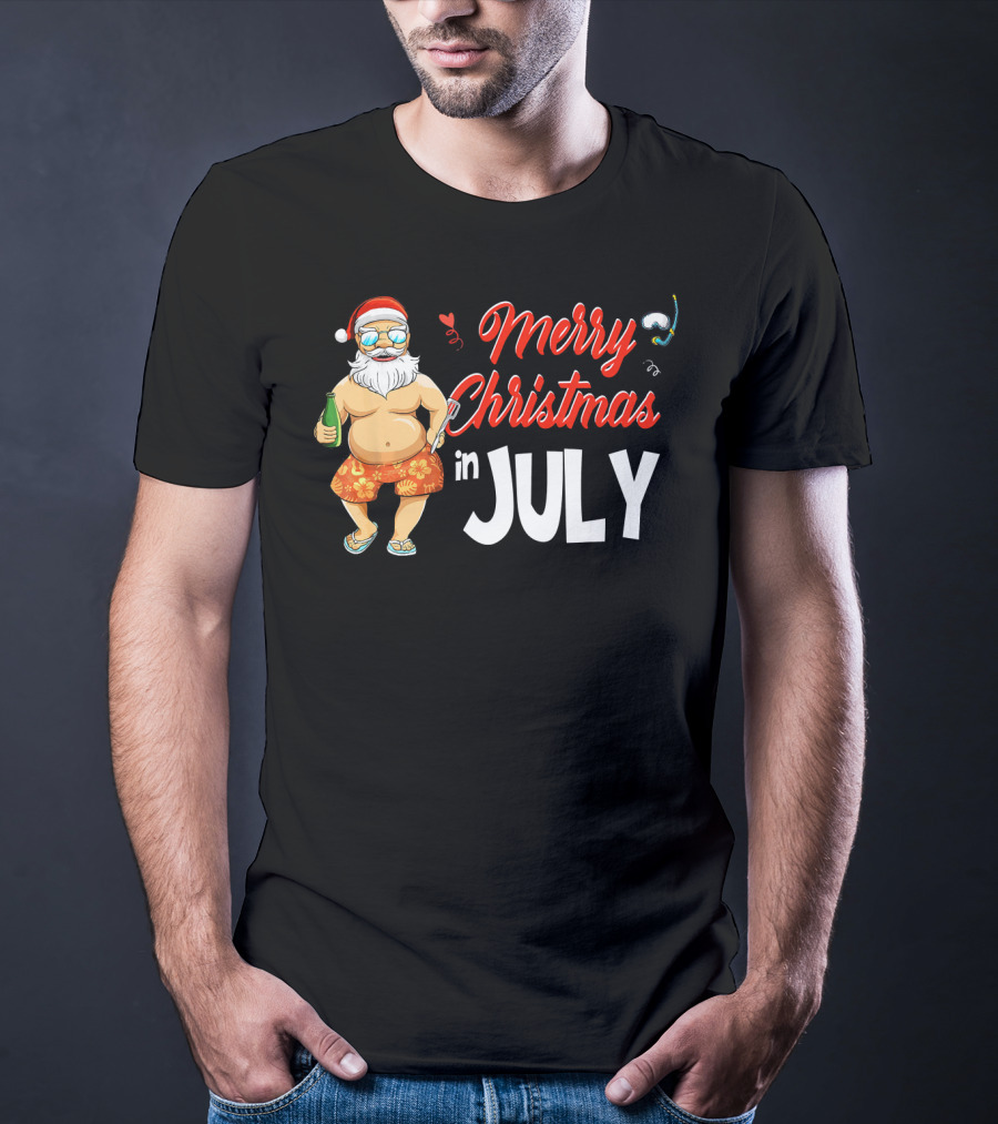 Merry Christmas In July Santa Claus Summer Beach Vibes T-Shirt