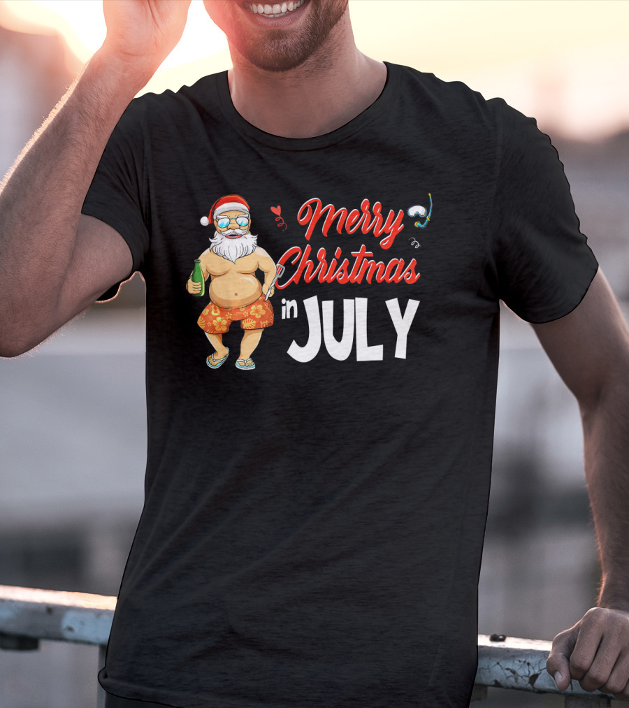 Merry Christmas In July Santa Claus Summer Beach Vibes T-Shirt