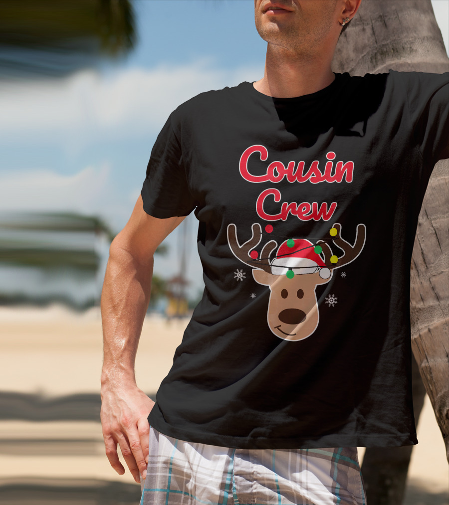 Cousin Crew Christmas Reindeer Hat Snowflakes T-Shirt