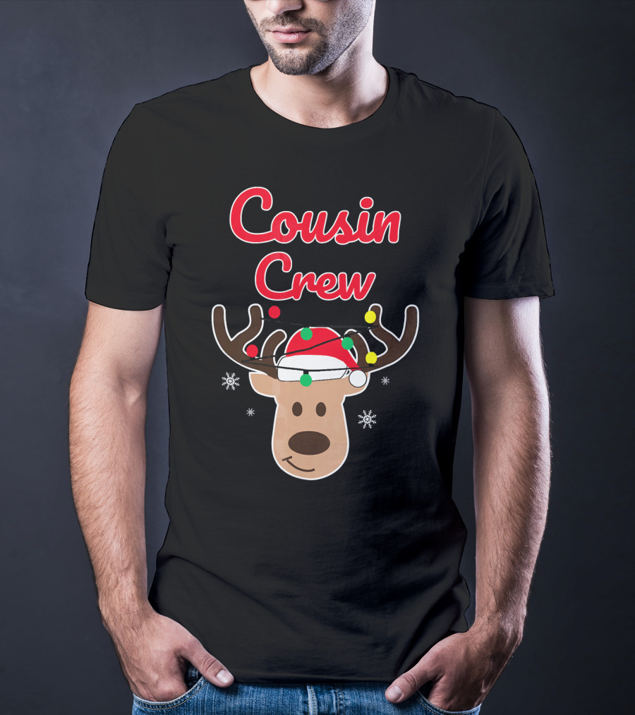 Cousin Crew Christmas Reindeer Hat Snowflakes T-Shirt