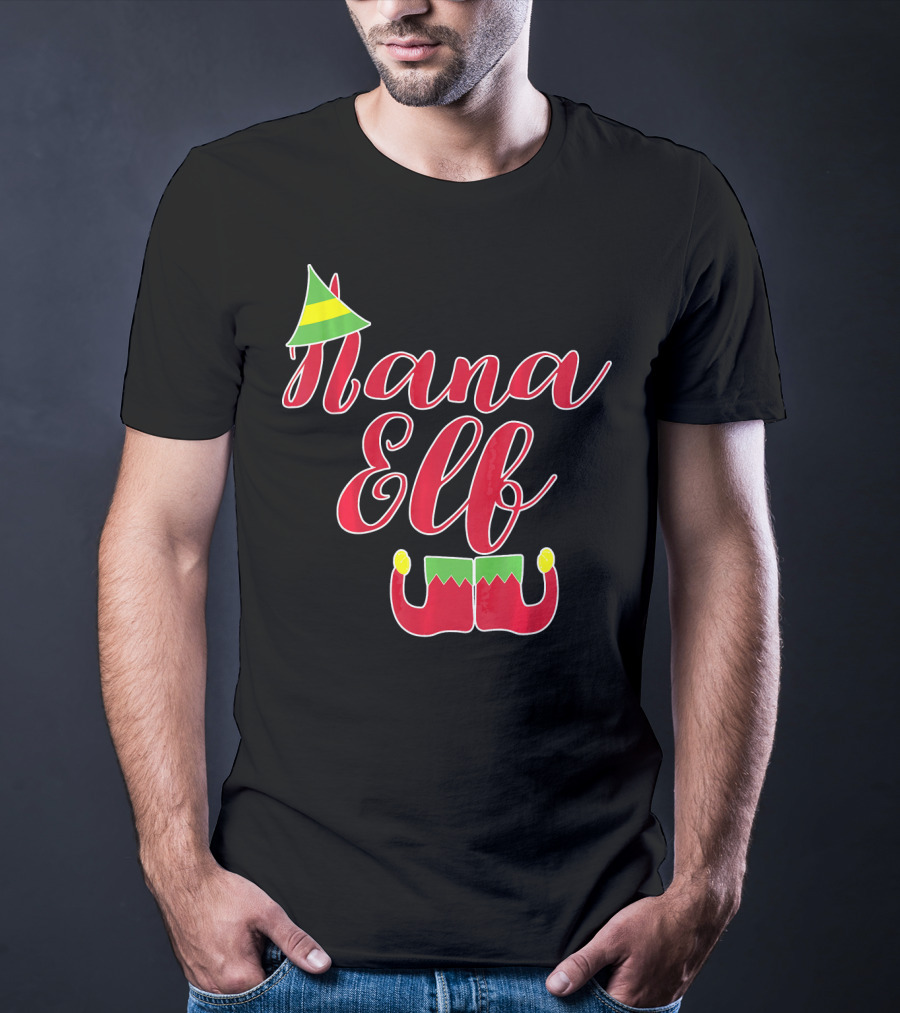 Nana Elf Funny Christmas With Elf Hat And Shoes T-Shirt