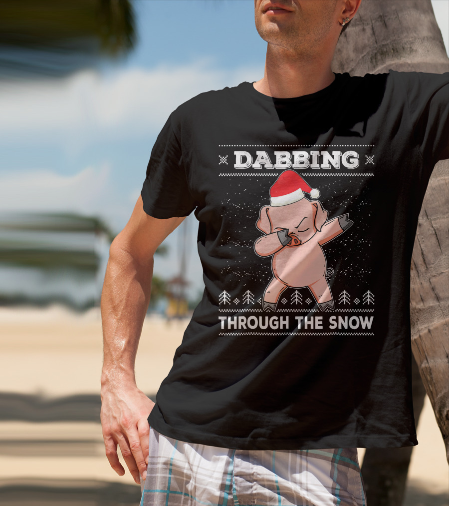 Dabbing Through The Snow Pig With Santa Hat T-Shirt