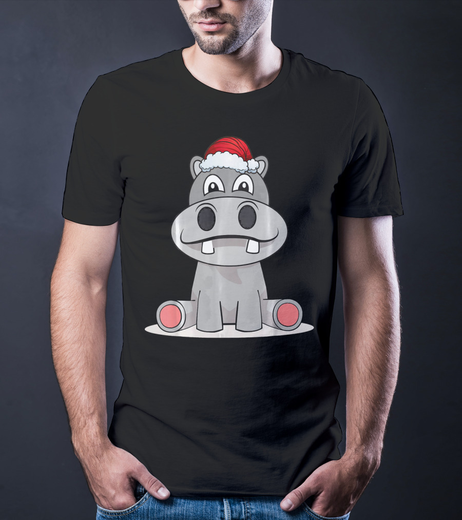 Hippopotamus Christmas Happy Hippo Santa Hat T-Shirt