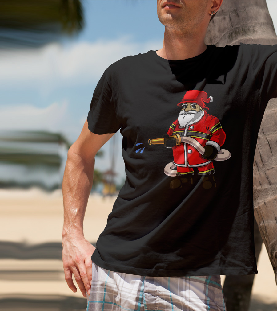 Santa Firefighter With Hose And Water Spray T-Shirt