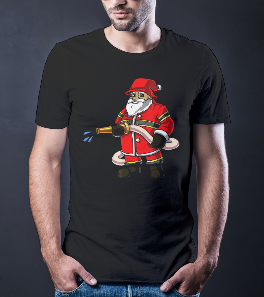 Santa Firefighter With Hose And Water Spray T-Shirt